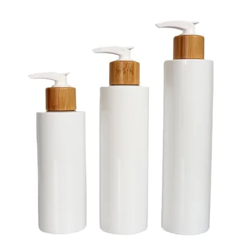 10tk Tühi dušigeel Pudel Bambusest Puit Pump Pakendi LEMMIKLOOMADE Ring Valge Plastikust Emulsioon Korduvtäidetavaid 200ml Pudel 250ml 300ml