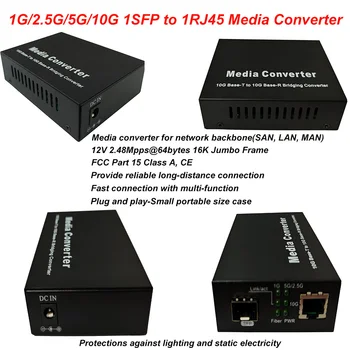 1G/2,5 G/5G/10G Fiber Optiline Media Converter RJ45 Pesa SFP Transiiver Ethernet Switch Kiudaineid SFP+ Slot 10G Media Converter