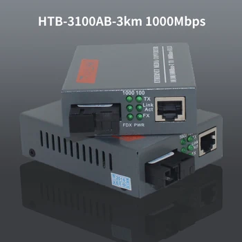 1Pair Kiudaineid Saatja HTB-3100AB-3km, 10/100/1000Mbps Single Mode Fiiber KS Port Optilise Kiu Media Converter Välise Võimu