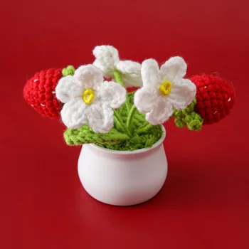 1tk Armas Käsitööna Heegeldatud Maasikad Bonsai Töölaua Kaunistus Silmkoelised Lilli Pottidesse Väike Kunstlik Taimed Pottidesse