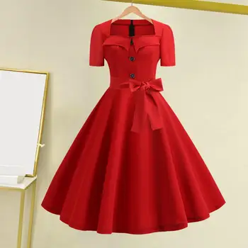 2023 Rüü Femme Punane Vintage Suvel Kleidid Naiste Retro Polka Dot Print Peter Pan Krae Rockabilly Pidu Kleit Vestido Kiik