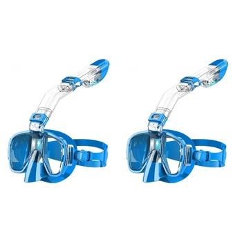 2X Snorkel Mask Kokkupandav sukeldumismask Komplekt Koos Kuiva Top Süsteemi Ja Kaamera Mount, Anti-Fog Snorkeling Käik-Sinine
