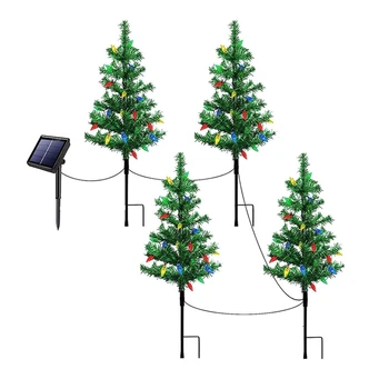 4-Pack Solar Väike Jõulupuu Tuled Laterna Mini Xmas Puu Tuled Väljaspool Rada Veranda Õue Kaunistused Vastupidav