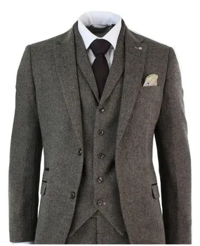 Custom Made Suitsetamine Tweed Meeste Ülikond Slim Fit 3 Tükki Viimane Mantel Pant Kujunduse Kõhn Smoking Peigmehe Sobib Bleiser Masculino