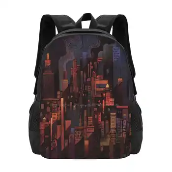 Dark City Mustri Disain Kott Õpilase Seljakott City Tume Päikeseloojangut Urban Fantasy Kõrghooneid Oranž Suits