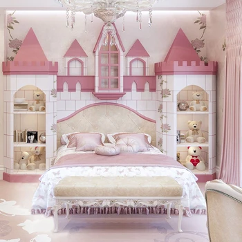 Kerge Luxur Kohandatud täispuidust voodi kid Villa Mööbel Tüdruk Printsess Tüdruk Dream Castle Tütar Toas Voodi