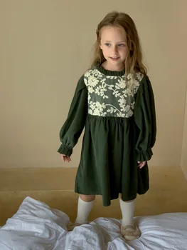Korea Laste Kanda 2023 aasta Sügisel Tüdrukute Velvetist Kleit Baby Moes Pits Pitsi Pikad Varrukad Printsess Kleit