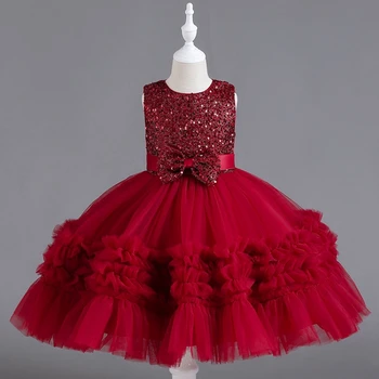 Lühikese Burgundia Lille Tüdrukute Kleidid Pulmad Pool Gala O-Kaeluse Varrukateta Vööri Kid Sünnipäev Printsess Pall Kleit 2023