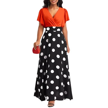 Pikk Aafrika Kleit Naised Sõidavad Varruka Impeeriumi Slim Talaari Suvel Uus Dot Print Segast Office Daam Aafrika Maxi Kleit Vestidos