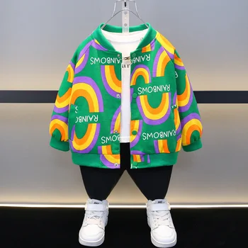 Poiste Kevad-Sügis Mantel 2023 Uus korea Laste Pesapalli Jakk Beebi Kontrastset Värvi Rainbow Kirja Prindi Vabaaja Outwear
