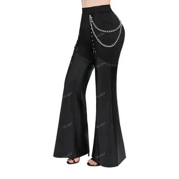 ROSEGAL Pluss-Suurus Musta Põletatud Püksid Kett O-Rõngas PU Nahk Segast Grommet Tasku Püksid 2023 Naiste Mood Vabaaja Püksid 4X