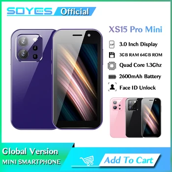 SOYES XS15 Pro 3,0 Tolli 4G Mini Nutitelefon Android 9 Dual Sim Face ID Dual Camera, WIFI, Bluetooth FM Hotspot GPS-OTG Mobiilne Telefon