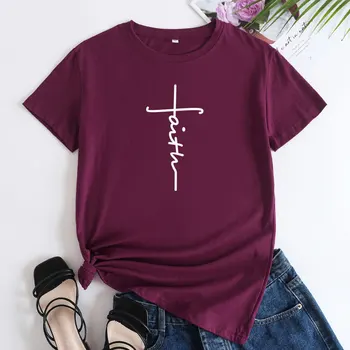 Suured lahtised naiste risti usku naiste T-särk trükitud vabaaja lühikeste varrukatega muster armas pluus särk