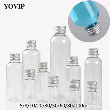 Travel Kit Tühi Korduvtäidetavaid Pudelid Jar Läbipaistvast Plastikust Pudel Alumiiniumist Keeratav Kork Väikesed Purgid Kosmeetika Mahuti