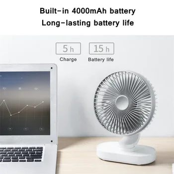 Tuule kiirus Vaikne Kaasaskantav USB Auto Rotatsiooni Desktop Fan 4000mAh Laetav õhkjahutus Konditsioneer, 4 Home Office Elektriline