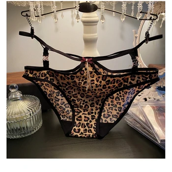 Uus Disain Kuum Madal Vöökoht Leopard Printida Aluspesu String Õõnes Välja Super Venitada Püksikud Naistele Puuvill Vibu Hingav Naiste Lühikesed Püksid