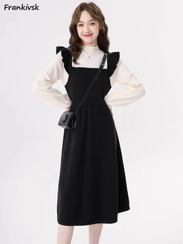 Võltsitud Kaks Tööd Kleidid Naistele korea Hepburn Stiilis Magus Kõik-match-line High Street Esteetiline Populaarne Pulloverid Sügisel Kolledž
