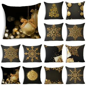 Golden Christmas Viska Padi Hõlmab 40/45/50cm Särav Xmas Lumehelbed Must Pallid Visata Padjapüür Diivan Diivan Home Decor