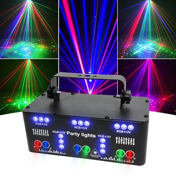 HCWE 21 OBJEKTIIVI DJ Disco Tala Mustrid Etapil Laser Valgus Projektor Pool Tuled UV LED Strobo Heli Partei Puhkus Pulm Artiklid