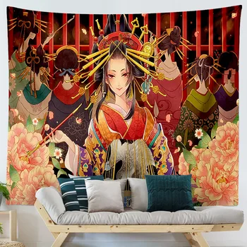 Jaapani Anime Vaip Seina Riputamise Jaapani Stiilis Hipi Kass Geisha Tüdruk Tuba Decor Esteetiline Kunst Boho Dorm Home Decor Tekk