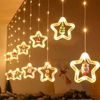 LED Jõulud String Tuled Tuba Vanik Kardin Lamp USB-Pistik Star Santa Claus Dekoratsioon Tuled Magamistuba elutoa Aken