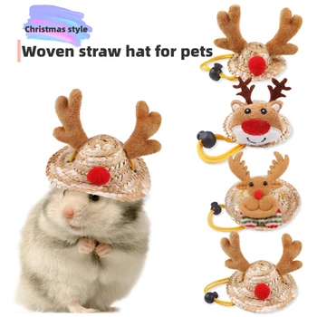 Lemmikloom Hamster Müts Mini Pet Kleit Üles Müts Jõuluehe Straw Hat Gold Silk Karu Reguleeritav Põder Headpiece Lemmikloomatarbed