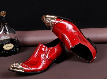 Meeste Totem vabaaja jalatsid Briti pikad nahast tõusulaine kingad punane pulm kõrge kontsaga smoking Oxfordi kingad
