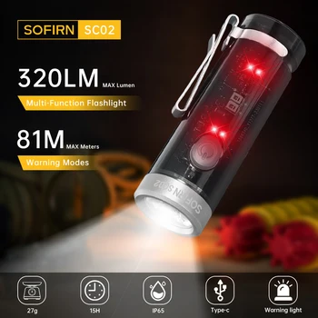 Uus Sofirn SC02 Mini EDC 330lm 90 CRI LED Taskulamp USB-C Laetav Taskulamp Võtmehoidja Lamp Sidelight koos RGB Indikaator