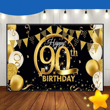 Õnnelik 90. Sünnipäeva Crown Taust Kohandatud Taustaks Kuldne Fotograafia Tausta Foto Sinine Punane Kuld-Teenetemärgi Mees Õhupall